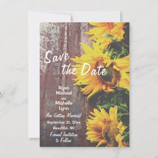 Invitation Tournesols en bois rustique Enregistrer la date Ma (Devant)