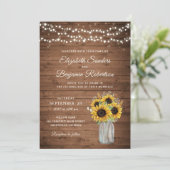 Invitation Tournesols en bois rustique Mason Jar Mariage (Debout devant)