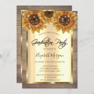 Invitation Tournesols en or rustique, Lumières, Graduation en