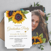Invitation Tournesols en or rustique PHOTO graduation d'été