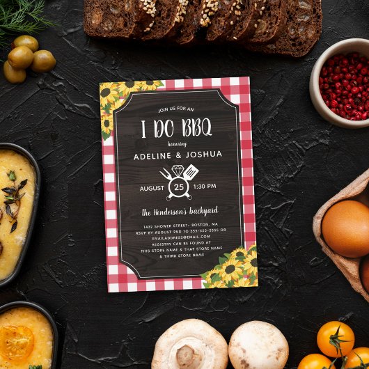 Invitation Tournesols En vichy rustiques I Do BBQ Douche Coup