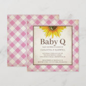 Invitation Tournesols et Baby shower rose En vichy (Devant / Derrière)