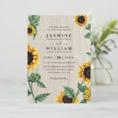 Invitation Tournesols et bois rustique campagne QR Code Maria (Debout devant)