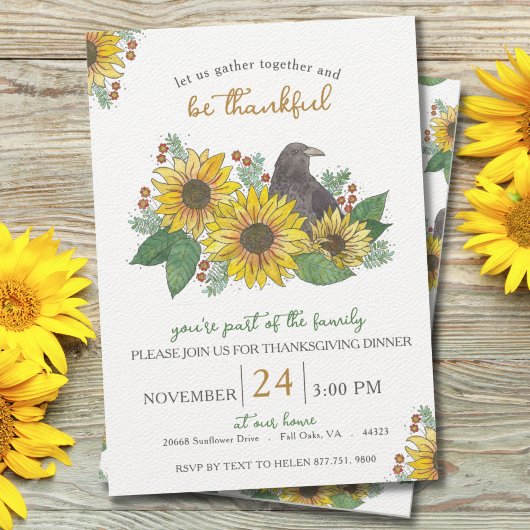 Invitation Tournesols et Corneille Thanksgiving Dîner