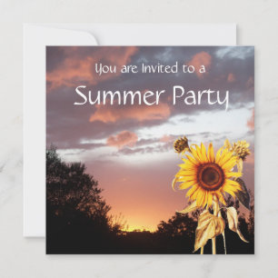 INVITATION TOURNESOLS ET COUCHER DE SOLEIL D'ÉTÉ FÊTE DE MARI