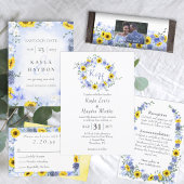 Invitation Tournesols et couronne Mariage Rose Dusty