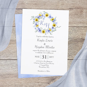 Invitation Tournesols et couronne Mariage Rose Dusty