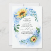 Invitation Tournesols et hydrangea bleu poussiéreux Fleurs de (Devant)
