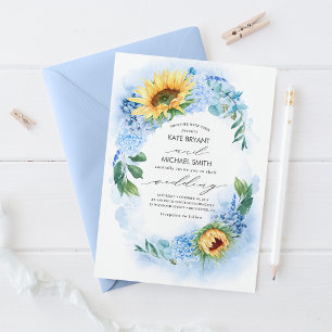 Invitation Tournesols et hydrangea bleu poussiéreux Fleurs de