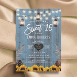 Invitation Tournesols et lanternes rustiques Dusty Blue Sweet<br><div class="desc">Fleurs de soleil rustiques & Lanternes Dusty Blue Grange Bois doux 16 Invitations d'anniversaire.</div>