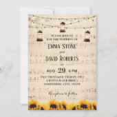 Invitation Tournesols et lanternes rustiques Mariage musical (Devant)