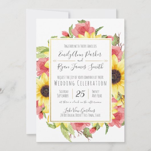 Invitation Tournesols et Mariage Rose Gold Frame (Devant)