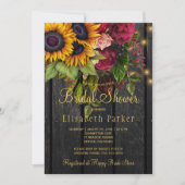 Invitation Tournesols et rose en bois rustique douche de nage (Devant)