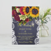 Invitation Tournesols et rose hiver rustique mariage de la ma (Debout devant)