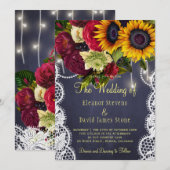 Invitation Tournesols et rose hiver rustique mariage de la ma (Devant / Derrière)