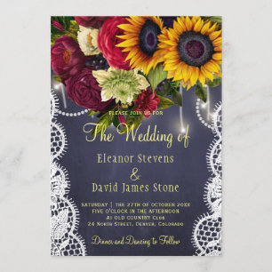 Invitation Tournesols et rose hiver rustique mariage de la ma