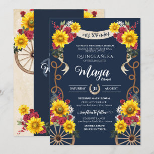 Invitation Tournesols et roses rouges Charra Quinceanera rust