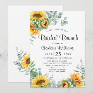 Invitation Tournesols Eucalyptus Aquarelle Brunch de Mariée