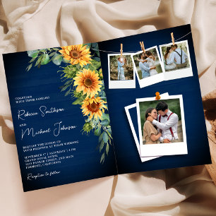 Invitation Tournesols Eucalyptus Bleu Marine Code QR Mariage