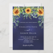Invitation Tournesols eucalyptus verdure bleu marine (Devant)