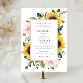 Invitation Tournesols Fleurs Roses Rouges Mariage verdoyant