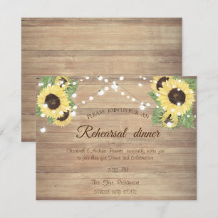 Invitation Tournesols, Guirlandes Lumineuses, Bois Dîner de