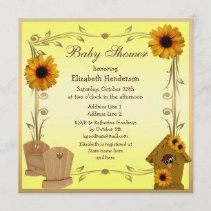 Invitation Tournesols, huche et corneille de baby shower de