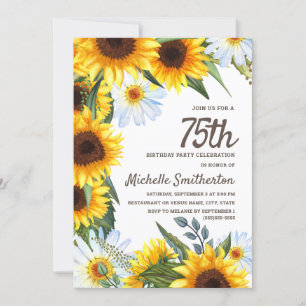 Invitation Tournesols jaunes Marguerites blanches 75e anniver