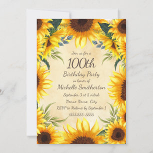 Invitation Tournesols Jaunes Ruraux de Campagne 100e Annivers