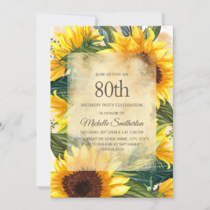Invitation Tournesols Jaunes Ruraux pour 80e Anniversaire