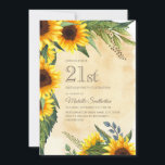 Invitation Tournesols jaunes rustiques 21e anniversaire<br><div class="desc">Tournesols rustiques jaunes et marron avec de beaux feuilles verts 21ème anniversaire invitation pour les femmes. Contactez-nous pour obtenir de l'aide sur la personnalisation ou pour demander des produits correspondants</div>