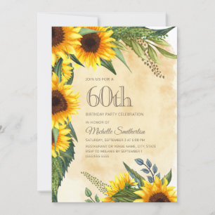 Invitation Tournesols Jaunes Rustiques 60 ans