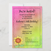 Invitation Tournesols jaunes sur fond floral rose et vert tex (Dos)