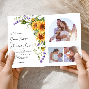 Invitation Tournesols Lavande Tout en Un Code QR Mariage