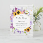 Invitation Tournesols Lilac Hexagon Fête des mariées rustique (Debout devant)