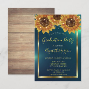 Invitation Tournesols, Lumières, Bois, Confettis Vert Diplômé