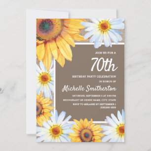 Invitation Tournesols Marguerites blanches Toile de jute 70e