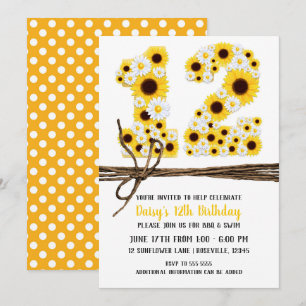 Invitation Tournesols & Marguerites Fête d'anniversaire DOUZE