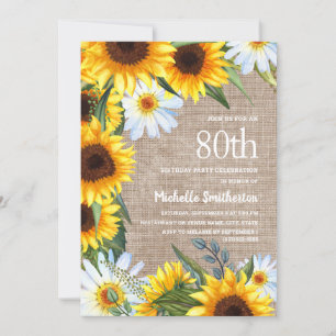 Invitation Tournesols Marguerites Toile de Jute Campagne 80e