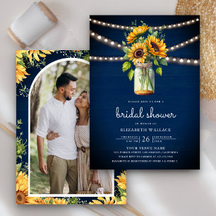 Invitation Tournesols Marine Bois Pot Mason Photo Shower de M
