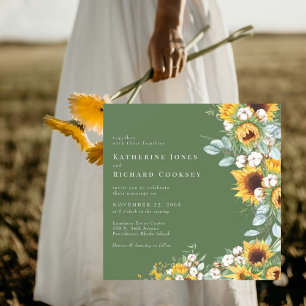 Invitation Tournesols modernes Carré vert Mariage sans parent
