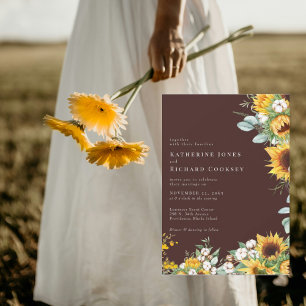 Invitation Tournesols modernes Mariage Automne Marron Pas de