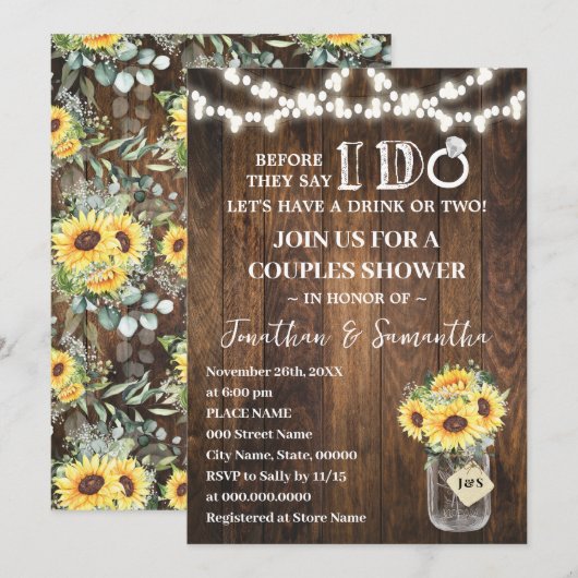 Invitation Tournesols occidentaux Avant de Couples Shower (Devant / Derrière)