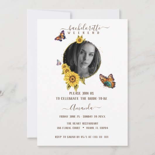 Invitation Tournesols Papillon Élégant Week-end de l'Enterrem (Devant)