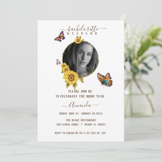 Invitation Tournesols Papillon Élégant Week-end de l'Enterrem (Debout devant)