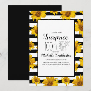Invitation Tournesols Rayures Noir Blanc 100e Anniversaire