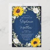 Invitation Tournesols Roses blanches Lumières Marine Mariage (Devant)