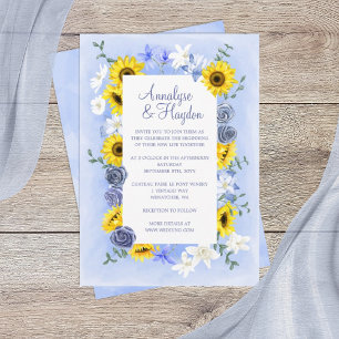 Invitation Tournesols Roses Bleues Poussiéreuses Mariage