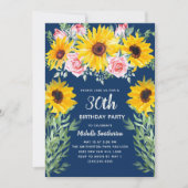 Invitation Tournesols Roses roses bleu marine 30e anniversair (Devant)