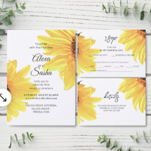 Invitation Tournesols Rustique Aquarelle Mariage minimaliste